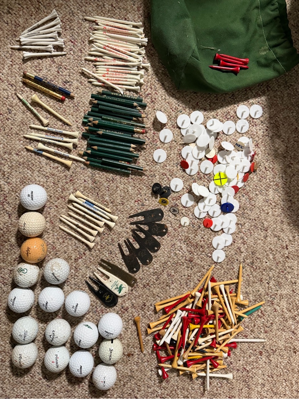 Vintage Golf Accessories Lot Divot Tools Tees Ball Markers Golf Balls Pencils Cl